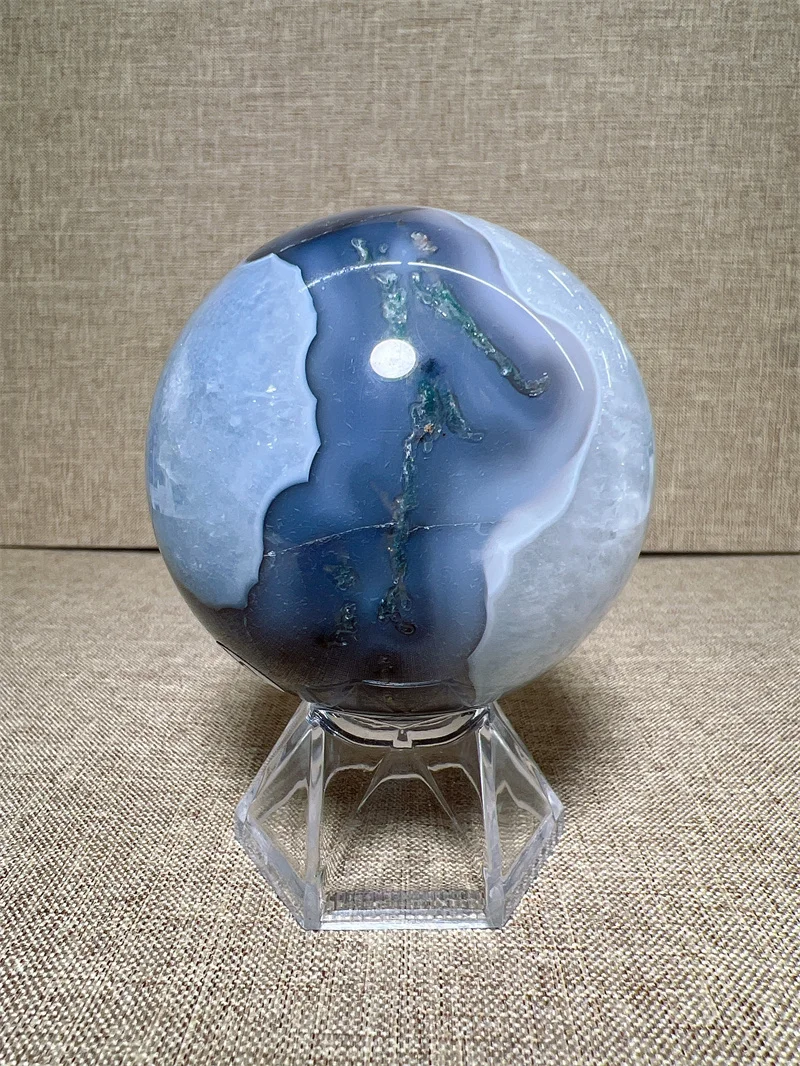 

Natural Moss Agate Sphere With Rain Bow Reiki Healing Stone Home Decoration Exquisite Gift Souvenir Gift