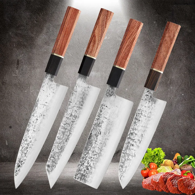 

Meat Cleaver Forged Salmon Santoku Knife Fish Fillet Sushi Slicing Peeling Knife Handmade Wooden Kitchen Cutting Tools