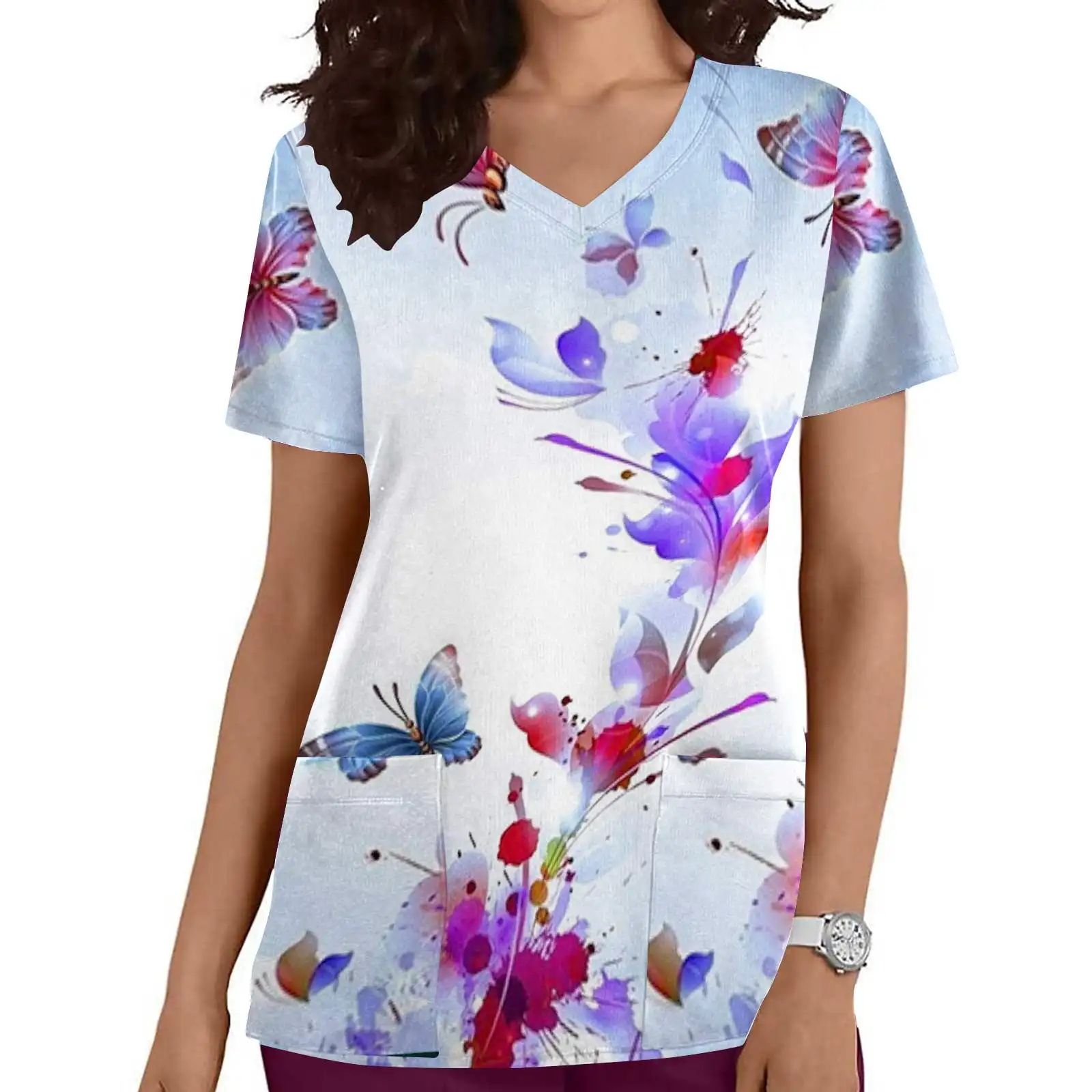 Women's Medical Uniforms Elegant Butterfly Print Dental Surgical Uniforms Double Pocket Short Sleeve Top Nursing Medical Uniform
Women's Medical Uniforms Elegant Butterfly Print Dental Surgical Uniforms Double Pocket Short Sleeve Top Nursing Medical Uniform