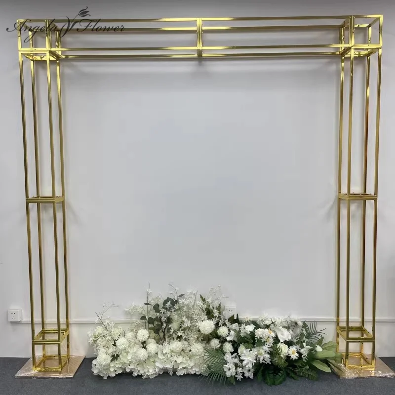 

7.87ft/2.4m Stable Square Gilded Screen Wedding Backdrop Frame Wrought Iron Gold Arch Event Scene Decor Prop Flower Stand Shelf