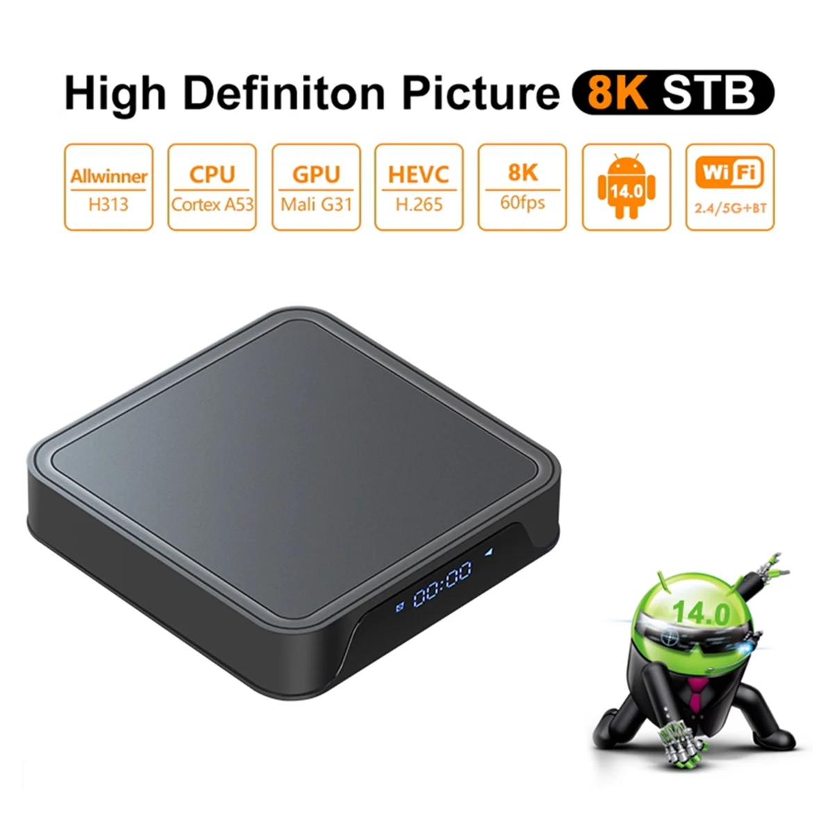 

TV98 Pro ATV TV Box 2G+8G H313 2.4G+5G WIFI+Bluetooth 5.2 Android 14 Set Top Box Media Player UK Plug