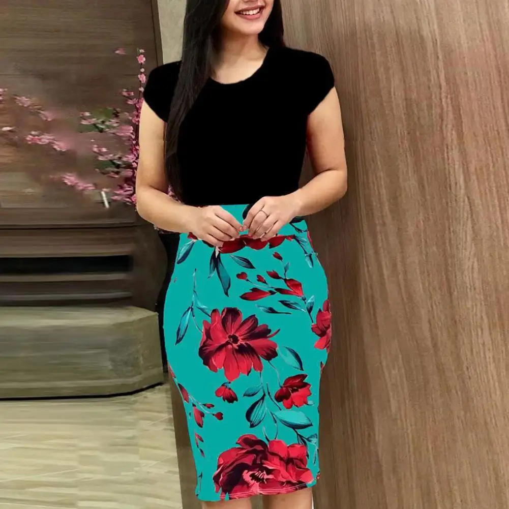 Elegant High-waist Dress Elegant Knee Length Floral Print Summer Dress for Women Slim Fit Short Sleeve Round Neck Patchwork
Elegant High-waist Dress Elegant Knee Length Floral Print Summer Dress for Women Slim Fit Short Sleeve Round Neck Patchwork