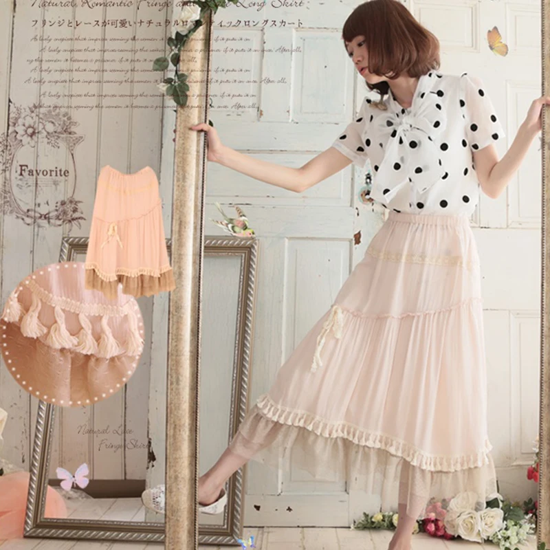 Long Skirt Lace Summer Girl Cotton Linen Tassel Skirt Women Loose Lace Ruffles Hem Fairy Embroidery Female Kawaii Mid Calf Skirt
Long Skirt Lace Summer Girl Cotton Linen Tassel Skirt Women Loose Lace Ruffles Hem Fairy Embroidery Female Kawaii Mid Calf Skirt