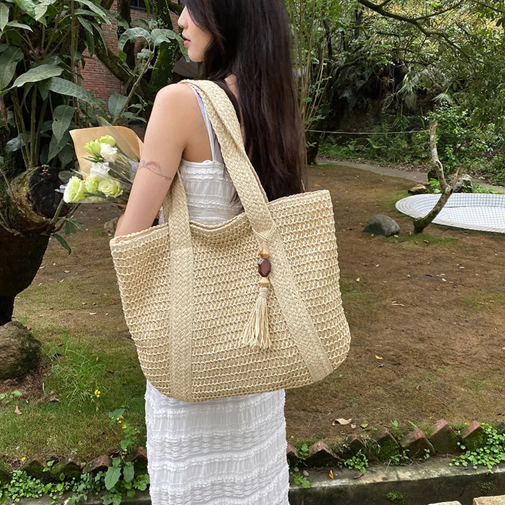 Tassel Woven Shopper Tote - Large Capacity Summer Straw Shoulder Bag 21 S57acacda9bfe43cdbbd7a7c876943d5ff