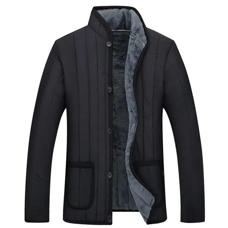 

Winter Black Cotton Padded Button Up Men Coat Plus Size Thick Velvet Long Sleeve Parkas Quilted Jacket Oversize Windbreaker XXXL
