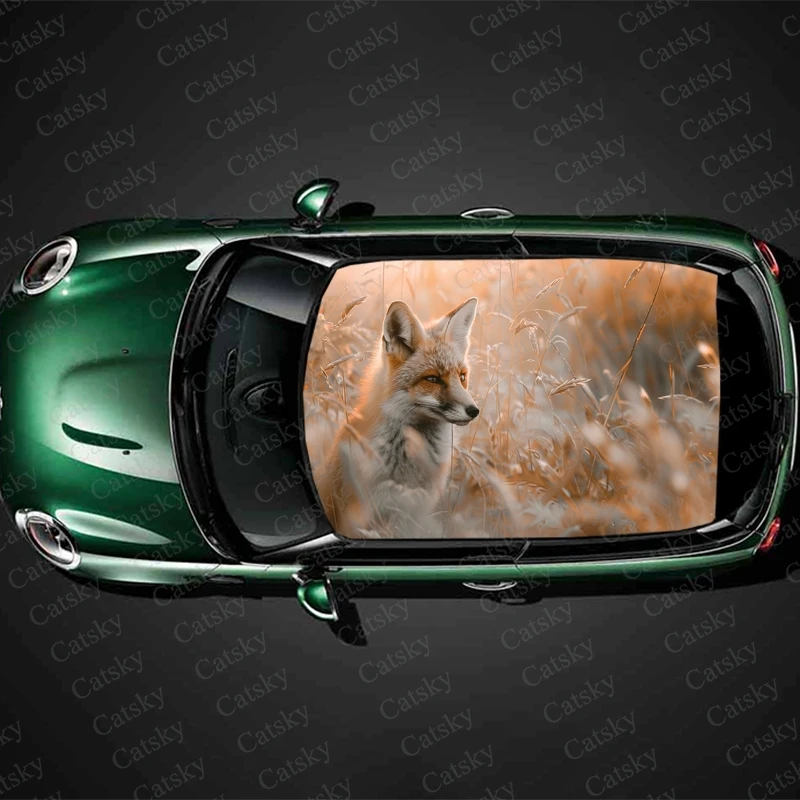 

Animal Red Fox Car Roof Sticker Wrap Racing SUV Accessories Packaging Painted PVC Custom Car Graphic Decal