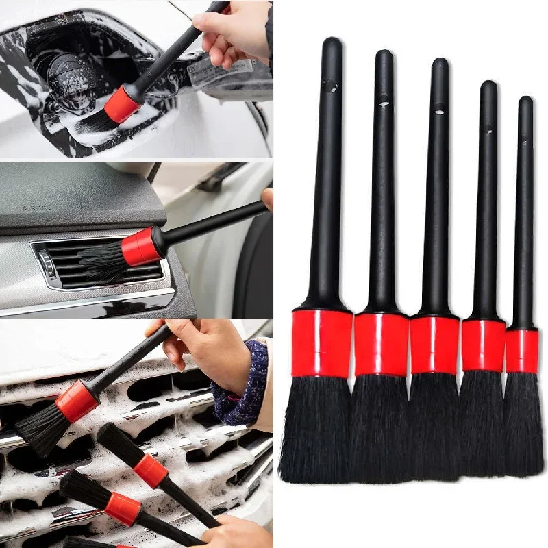 

5PCS Car Detailing Brushes Cleaning Brush Set Cleaning Wheels Tire Interior Exterior Leather Air Vents Car Cleaning Kit Tools