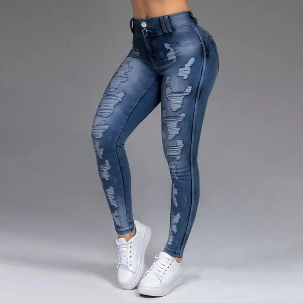 

Ripped Jeans Women High Waisted Pants Aesthetic Female Streetwear Vintage Clothing Blue Denim Hollow Out Skinny Trousers Girls