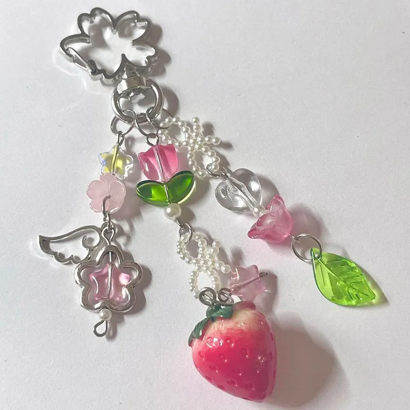 

Cute strawberry bow keychain y2k coquettish fairytale lily of the valley keychain 2023