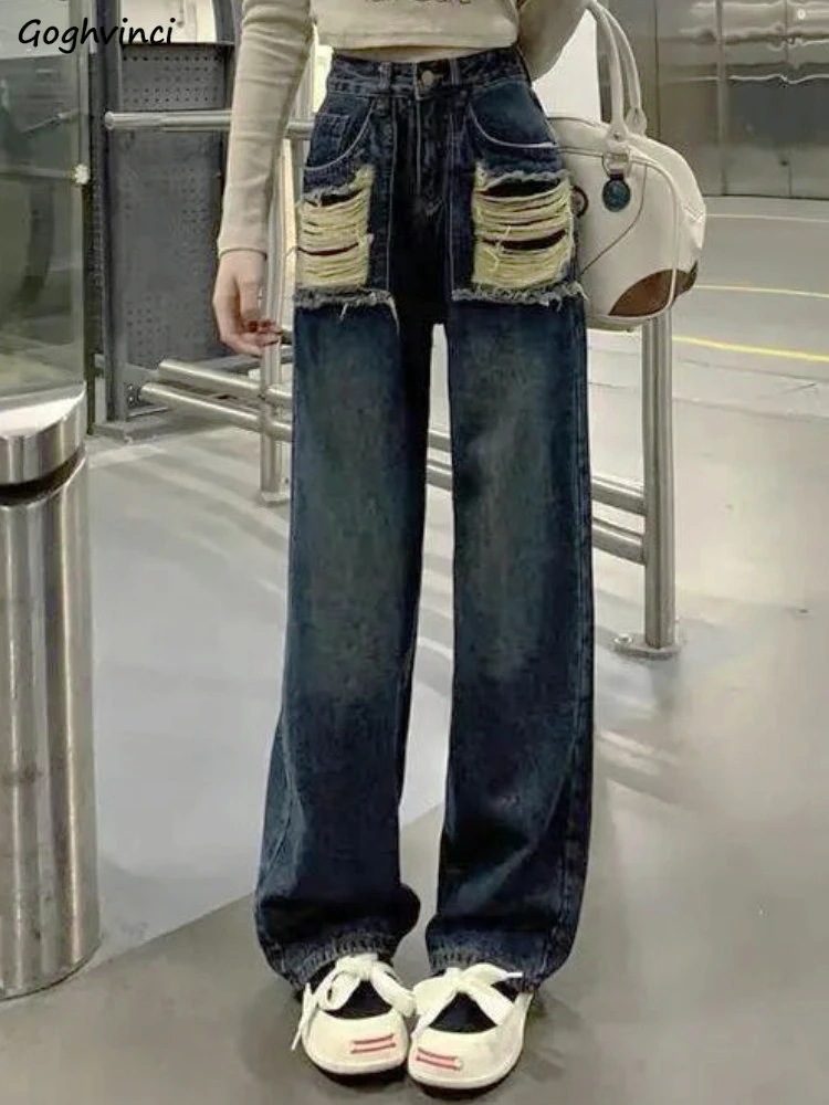 Jeans Women Streetwear Chic Hole Daily All-match Ulzzang Students Ripped Holiday Loose Trendy Autumn Wide Leg Solid Creativity
Jeans Women Streetwear Chic Hole Daily All-match Ulzzang Students Ripped Holiday Loose Trendy Autumn Wide Leg Solid Creativity
