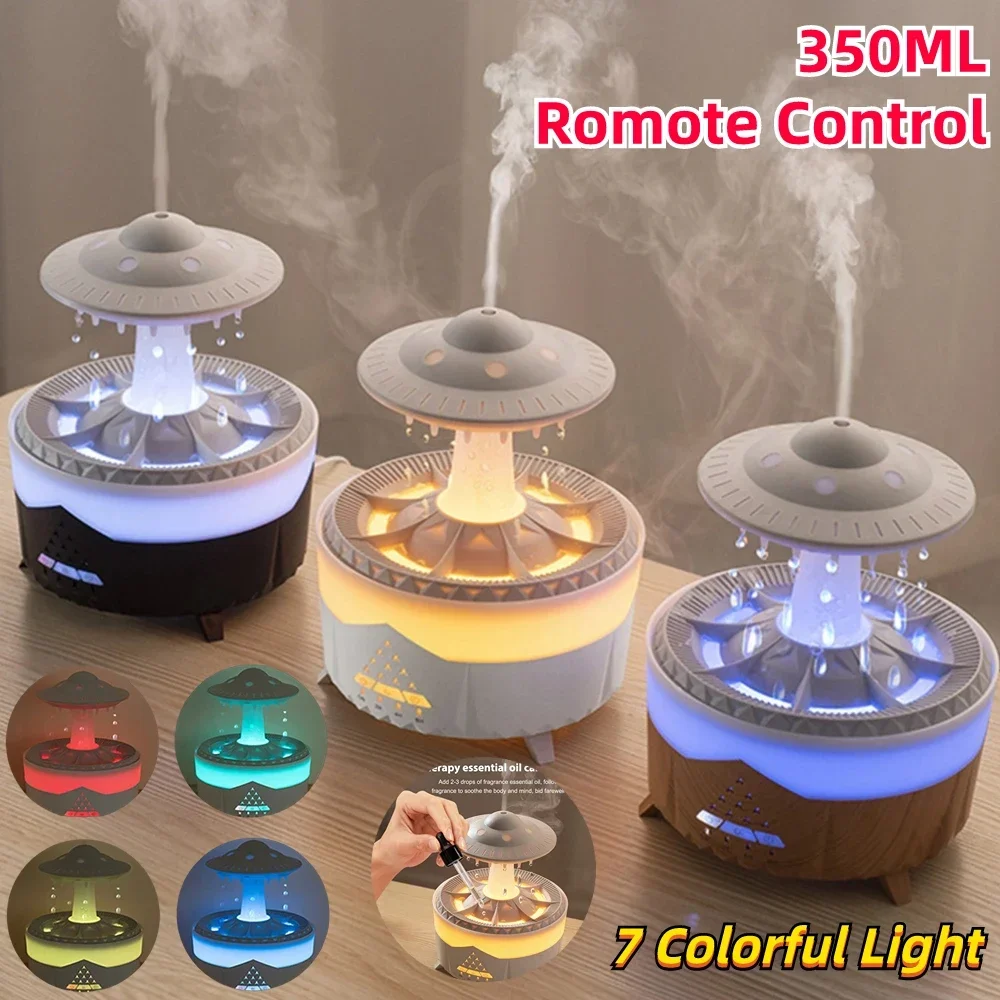 

UFO Water Drop Humidifier Rain Cloud Air Humidifier Aromatherapy Essential Oils Aroma Diffuser USB Charging 7 Color Mist Maker