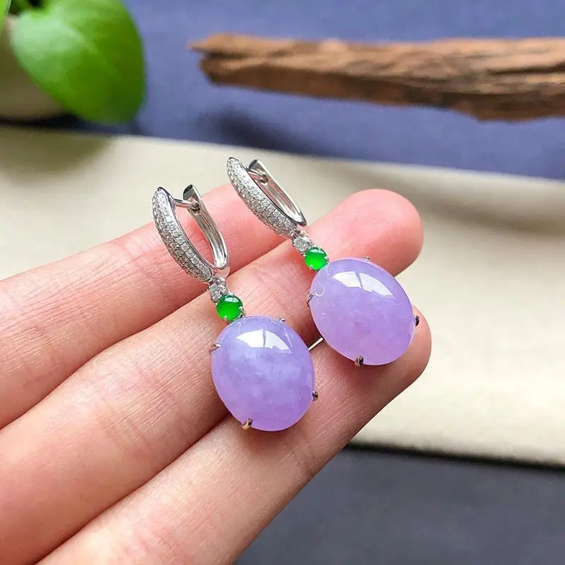 

Natural 925 silver violet Jade Chalcedony Inlaid Diamond Imitation Earrings