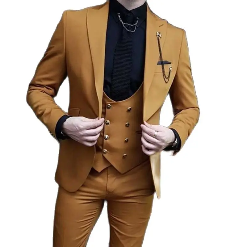 Brown Slim Fit Men Suits 3 Piece Casual Male Fashion Jacket Double Breased Waistcoat With Pants Peaked Lapel Wedding Tuxedo 
Brown Slim Fit Men Suits 3 Piece Casual Male Fashion Jacket Double Breased Waistcoat With Pants Peaked Lapel Wedding Tuxedo