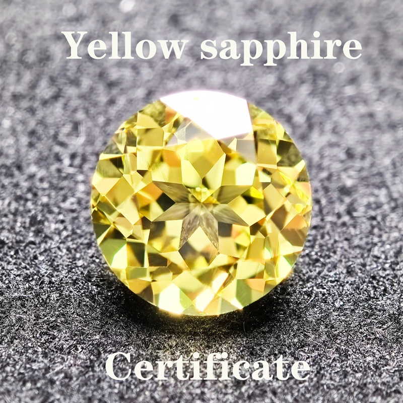 

Lab Grown Sapphire Yellow Color Round Shaped Extremely Shiny Quality DIY Ring Necklace Earrings Main Materials AGL Certificate