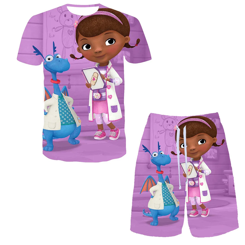 

Disney Doc McStuffins 3D Printed Girls T-shirt Sets Kids Casual Breathable Clothing Harajuku Beach Shorts Sets