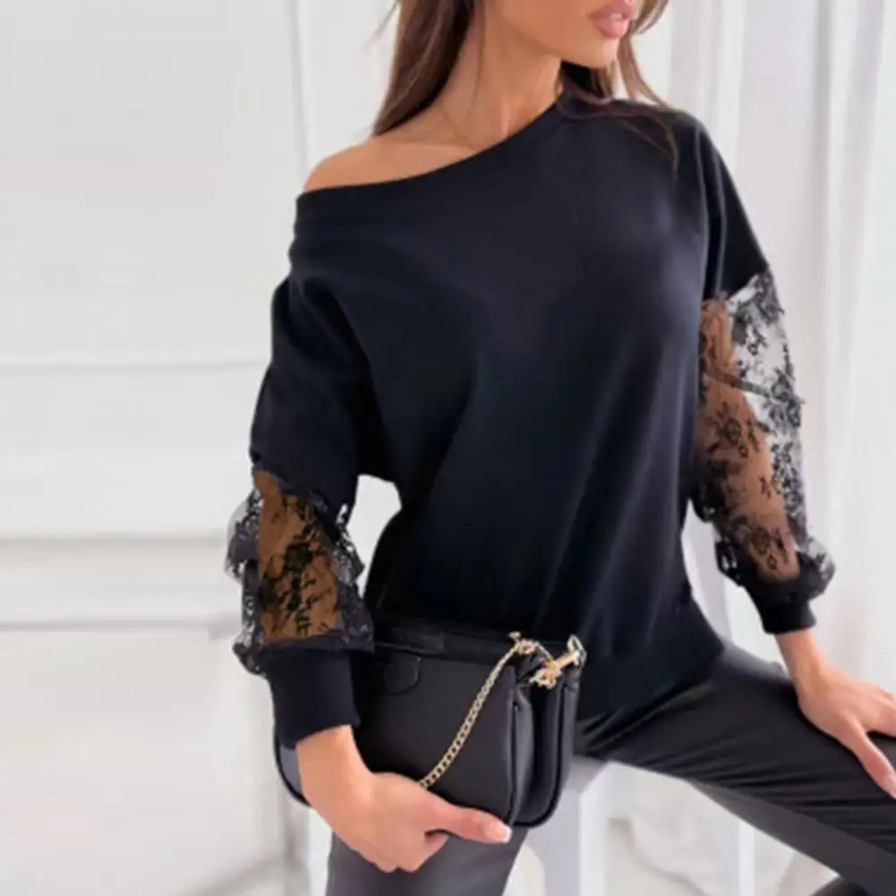 Women Shirt See-through Lace Patchwork Long Sleeve Flower Embroidery Solid Color One Shoulder OL Commute Style Lady Blouse
Women Shirt See-through Lace Patchwork Long Sleeve Flower Embroidery Solid Color One Shoulder OL Commute Style Lady Blouse