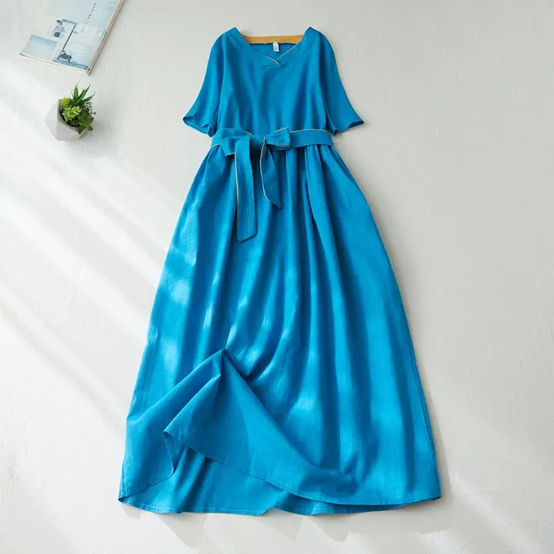 2024 Summer Women Fashion Casual Loose Short Sleeve Dress Female V-neck A-line Dresses Ladies Solid Cotton Linen Vestidos Y809
2024 Summer Women Fashion Casual Loose Short Sleeve Dress Female V-neck A-line Dresses Ladies Solid Cotton Linen Vestidos Y809