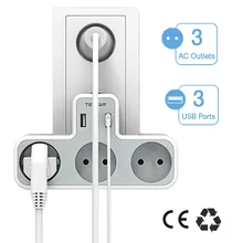 TESSAN Multiple Wall Socket with 3 EU Outlets & 3 USB Ports, 6 in 1 USB Adapter with Overload Protection for Smartphone, Tablet
TESSAN Multiple Wall Socket with 3 EU Outlets & 3 USB Ports, 6 in 1 USB Adapter with Overload Protection for Smartphone, Tablet