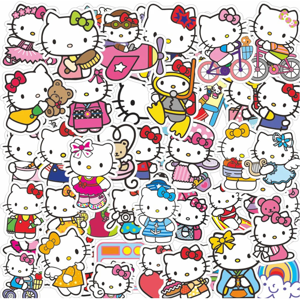 

10/30/50pcs Cute Sanrio Hello Kitty Stickers Kawaii Cartoon Sticker for Kids Toy Phone Stationery Diary Colorful Graffiti Decals