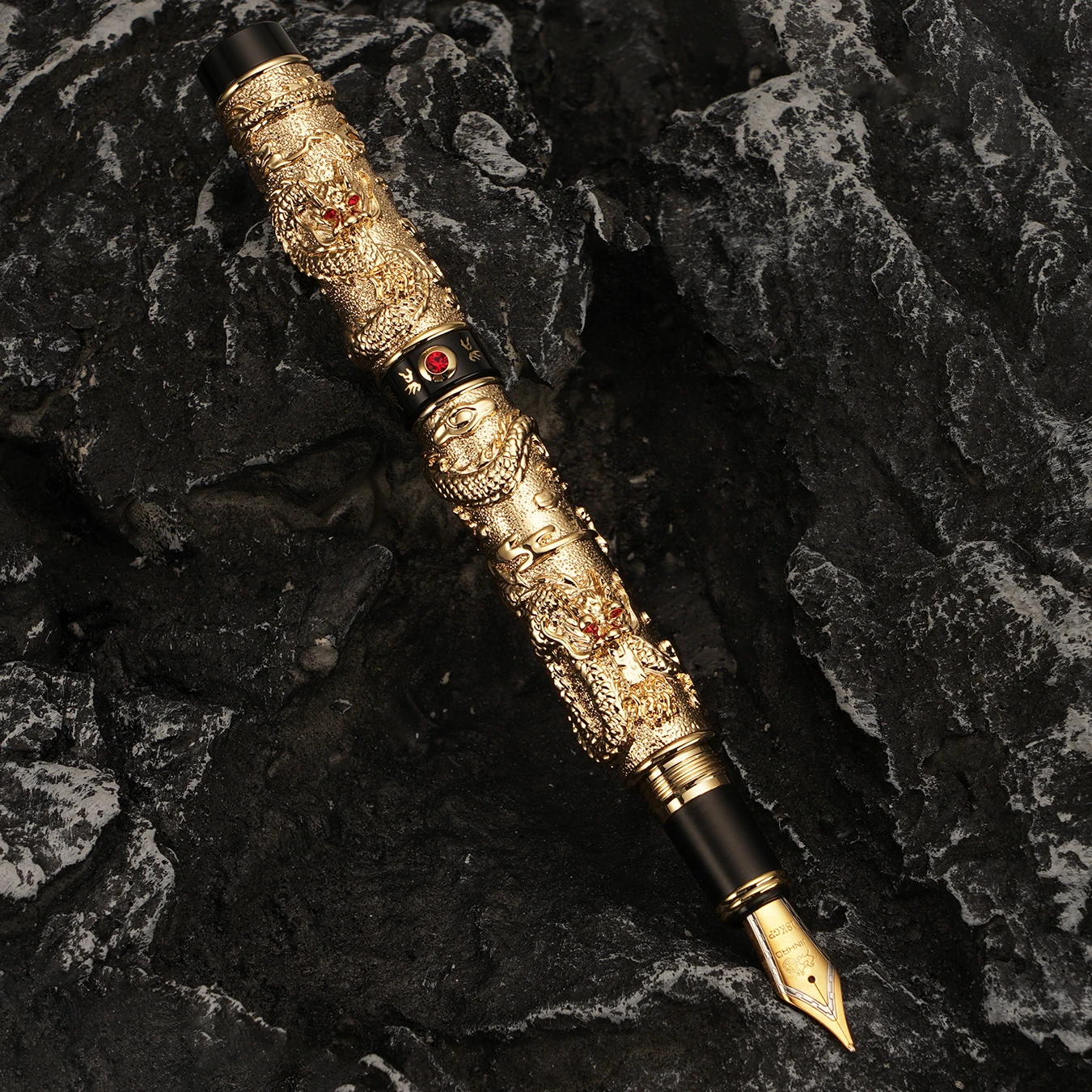 

Jinhao металлическая перьевая ручка с драконом Золотая черная Тяжелая чернильная ручка иридий EF/F/M/изогнутое перо Красивая офисная ручка для письма в деловом стиле подарок