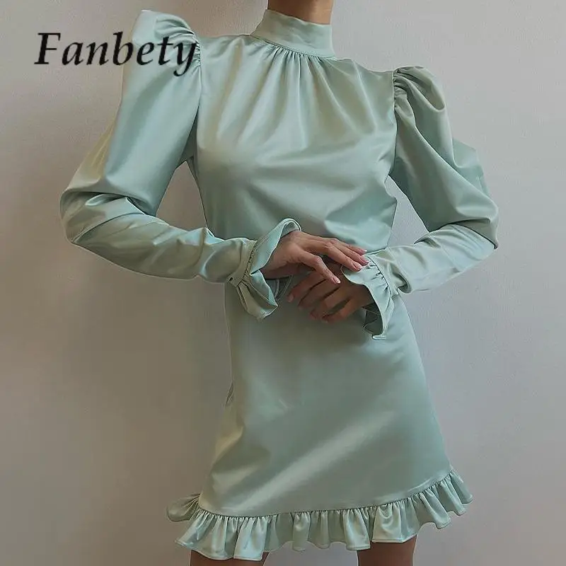 High Street Half Collar Ruffle Dresses Women Elegant Long Sleeve Solid Party Mini Dress Fashion Lady Hollow Back Female Dress
High Street Half Collar Ruffle Dresses Women Elegant Long Sleeve Solid Party Mini Dress Fashion Lady Hollow Back Female Dress