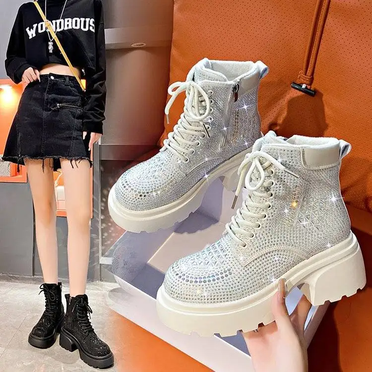 European Station Rhinestone 2024 Autumn New Lace up High-Top round Head Chunky Heel Ankle Boots British Style Women's Shoes
European Station Rhinestone 2024 Autumn New Lace up High-Top round Head Chunky Heel Ankle Boots British Style Women's Shoes