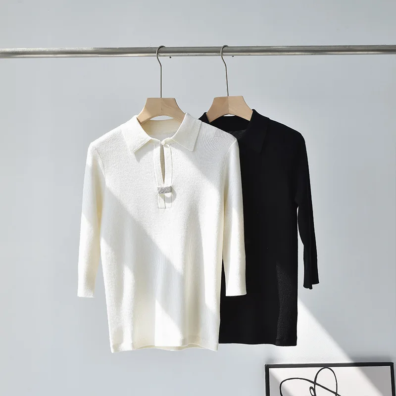 2023 Early Autumn New Pure Wool Lapel Beaded Three-quarter Sleeves Slim Knitted Sweater
2023 Early Autumn New Pure Wool Lapel Beaded Three-quarter Sleeves Slim Knitted Sweater