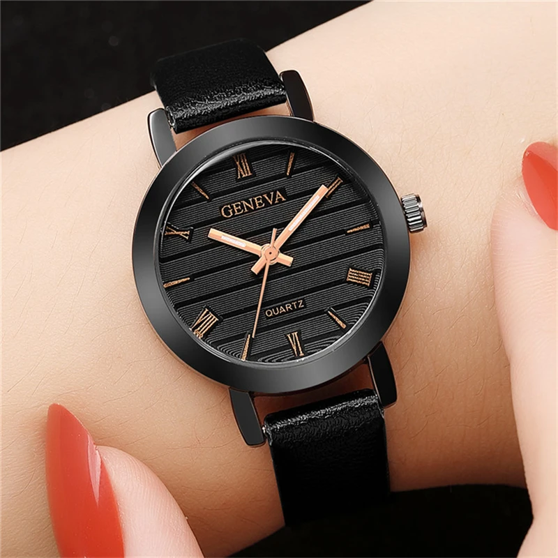 

GENEVA Top Brand Women Watch 2023 Luxury Metal Dial Quartz Watch Leather Watchband Simple Fashion Ladies Watch reloj para mujer