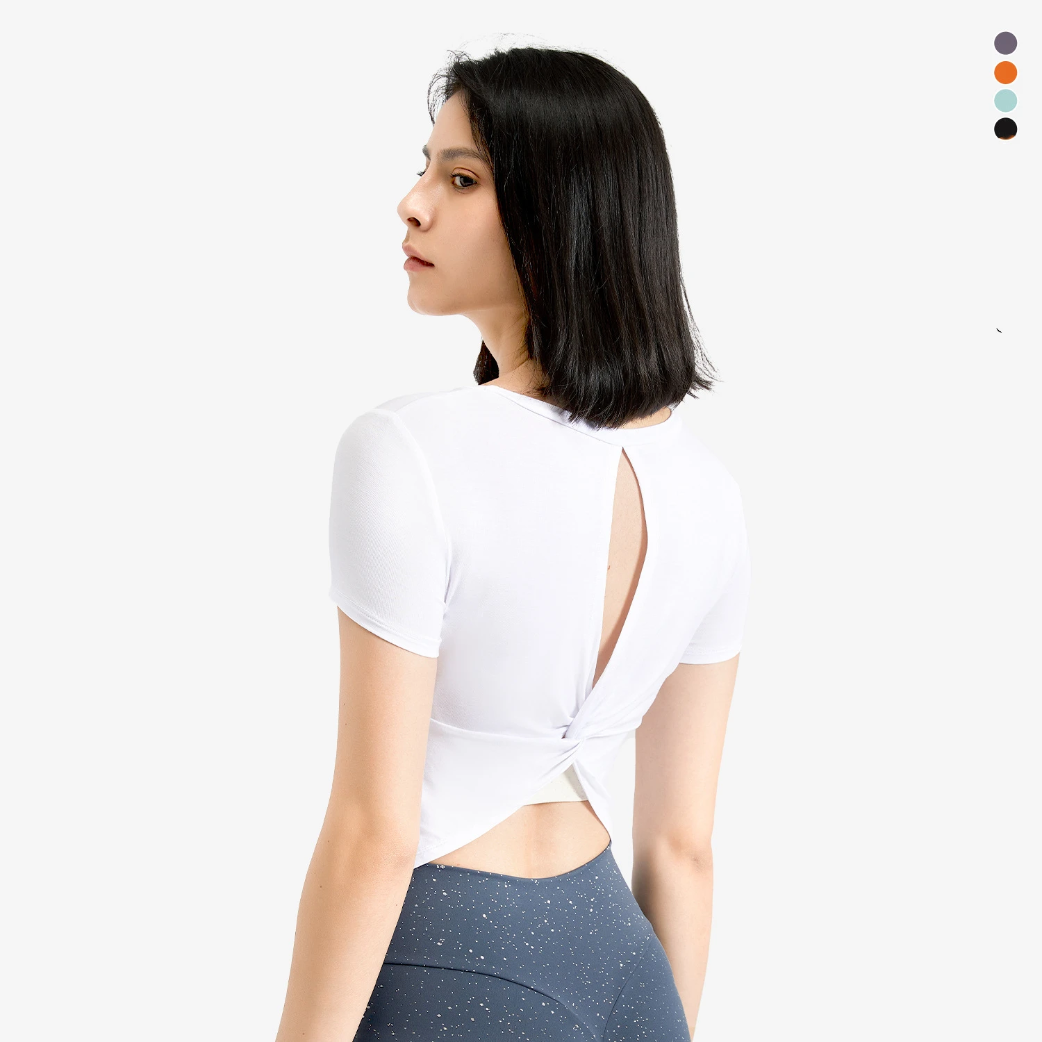 Yoga sports twist back tee top women's short sleeve T-shirt for women running fitness crop top
Yoga sports twist back tee top women's short sleeve T-shirt for women running fitness crop top
