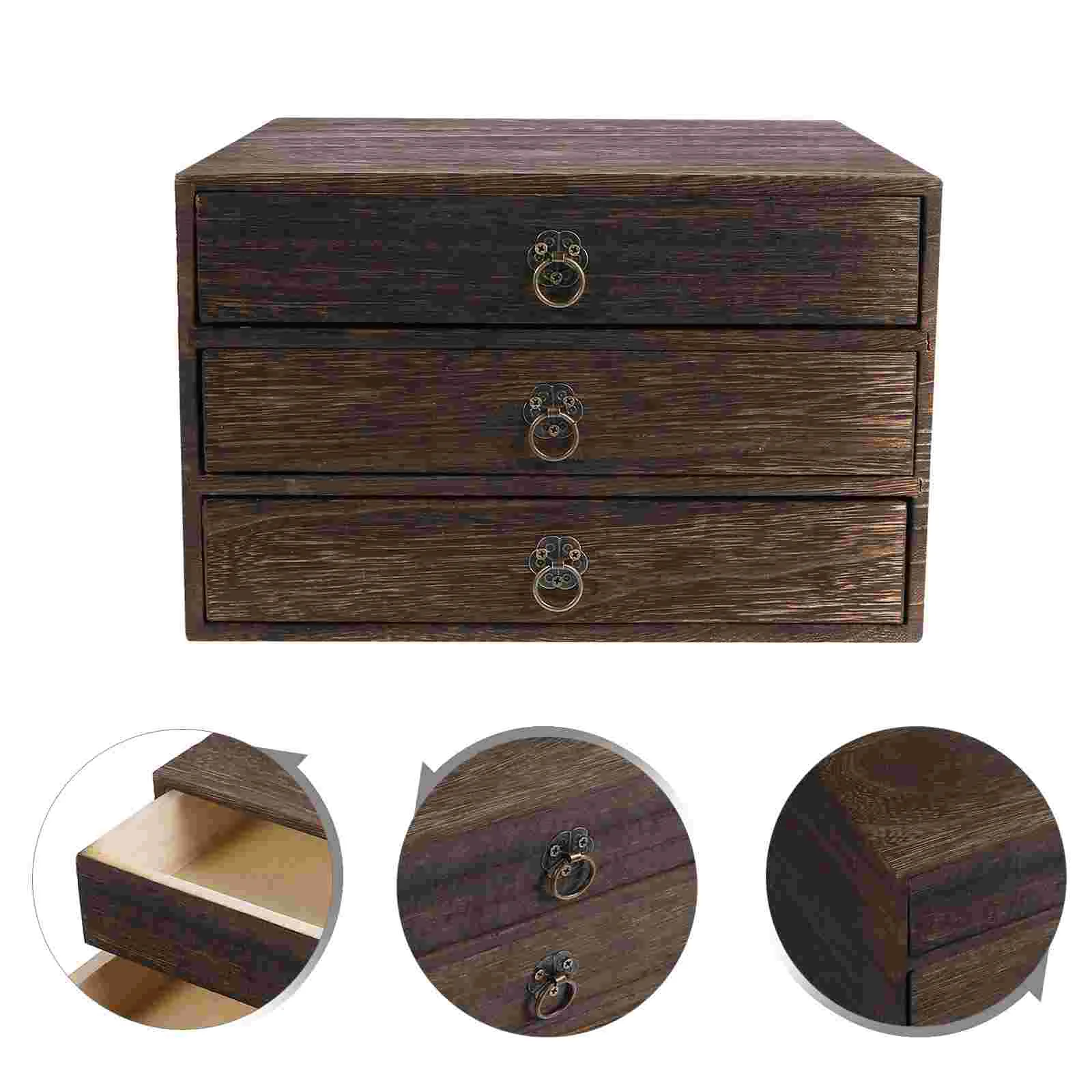 

Vintage Wood Decor Organizing Box Multi-Layer Drawer Type Jewelry Storage Case Dustproof Document Box With