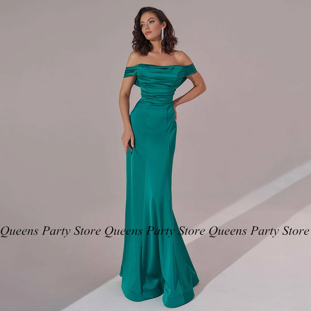 

Simple Mermaid Evening Dress Sexy Boat Neck Off The Shoulder Pleat Floor Length Trumpet Party Gown Formal Prom Dresses
