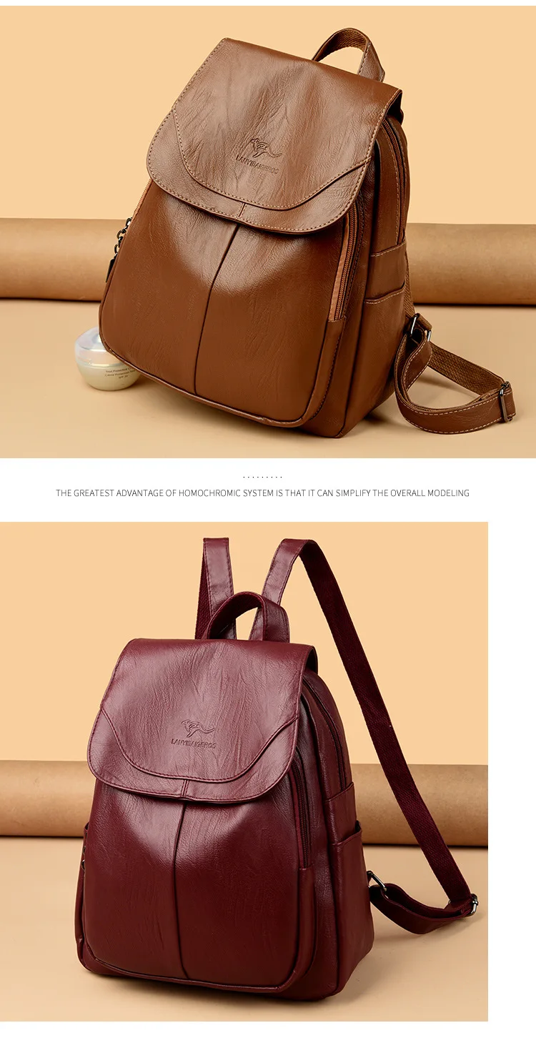 Women's Large Capacity Soft Leather Backpack Fashionable Versatile Travel Bag Urban Minimalist Style PU Material Zipper Opening Women's Large Capacity Soft Leather Backpack Fashionable Versatile Travel Bag Urban Minimalist Style PU Material Zipper Opening