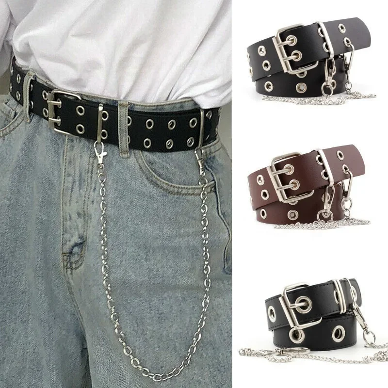 

Women Punk Chain Fashion Belt Adjustable Double/Single Row Hole Eyelet Waistband with Eyelet Chain Decorative Belts
