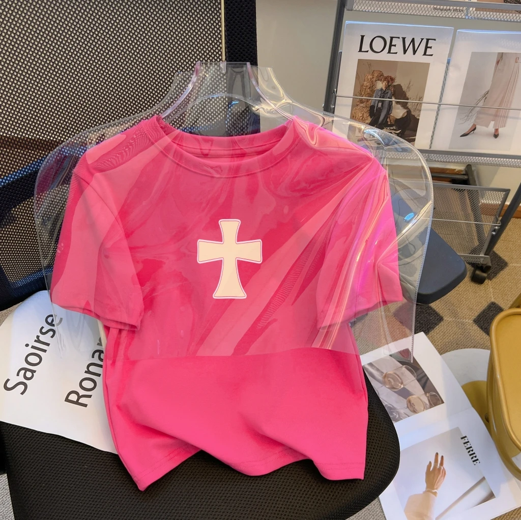 Women's O-Neck Printed Tops, Short-Sleeved T-Shirt, Slim Fit Tees, Female Girl Clothes, Spring, Summer, Autumn, 2024 
Women's O-Neck Printed Tops, Short-Sleeved T-Shirt, Slim Fit Tees, Female Girl Clothes, Spring, Summer, Autumn, 2024