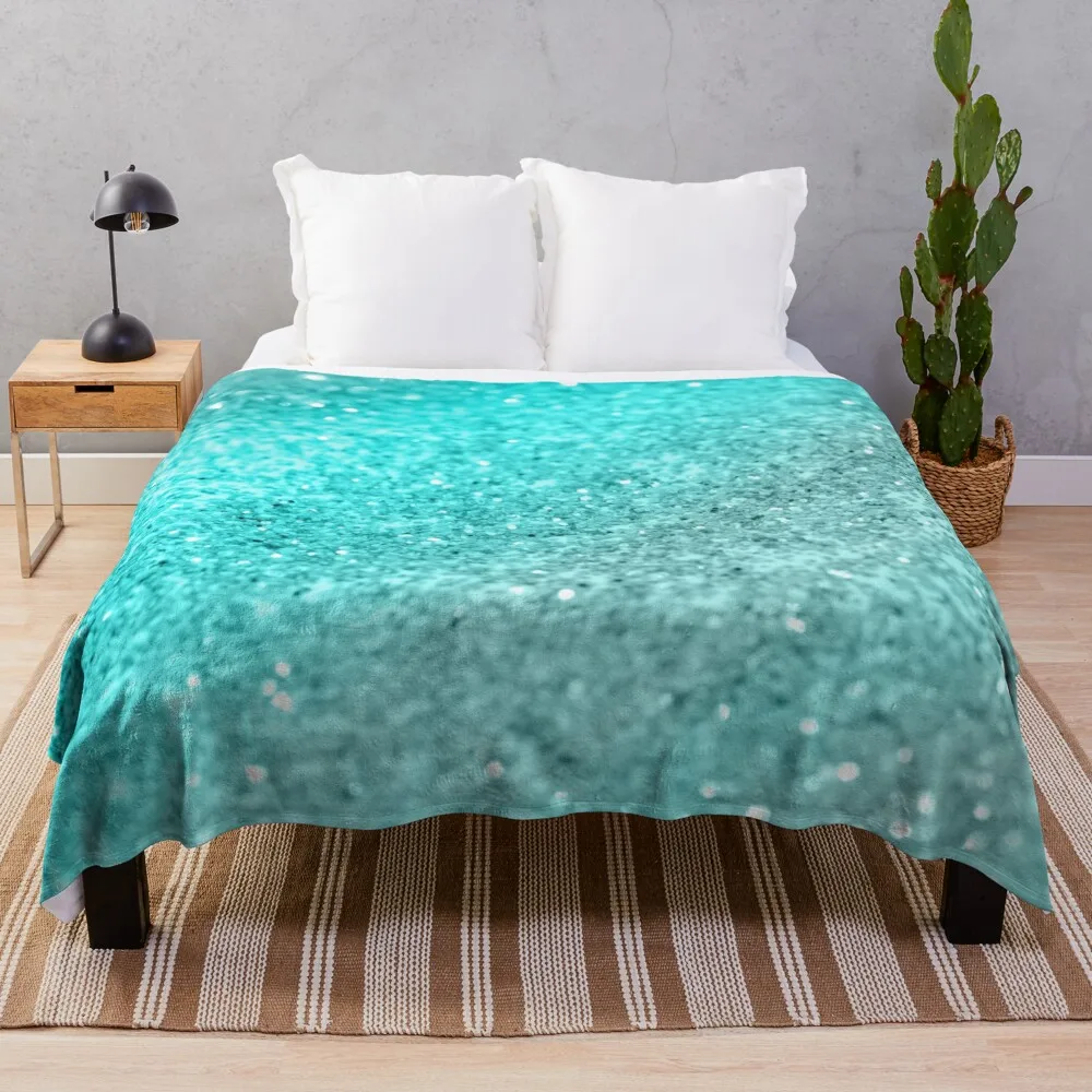 

Aqua Teal Ocean Glitter #1 (Faux Glitter) #shiny #decor #art Throw Blanket Flannel Fabric Summer Beddings Fluffy Shaggy Blankets
