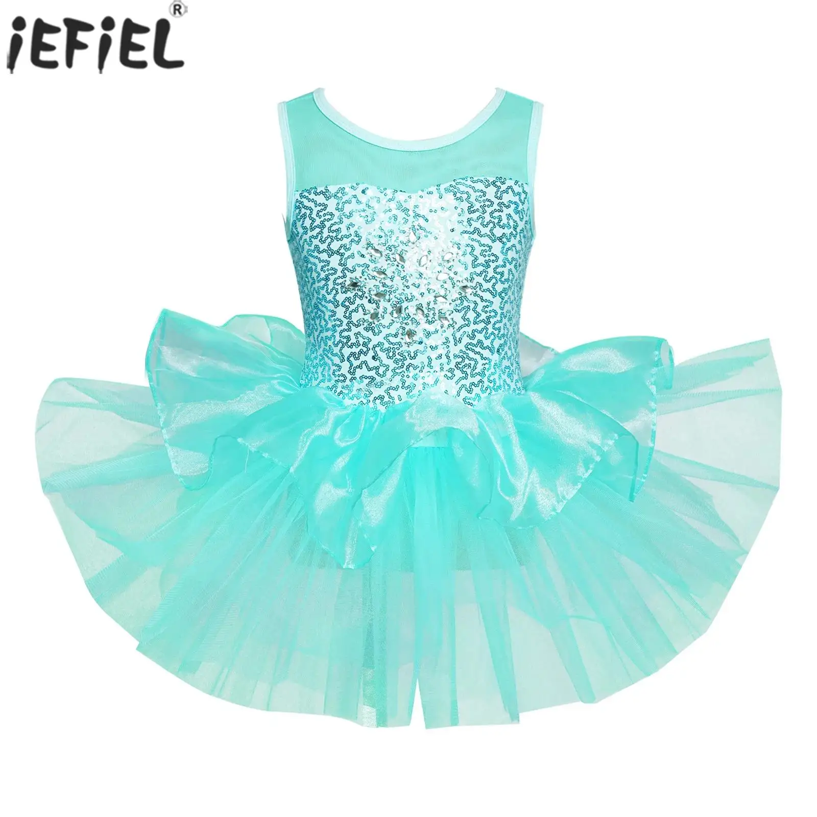 

Kids Girls Ballet Dance Tutu Dress Sleeveless Shiny Sequins Ballerina Gymnastics Leotard Figure Skating Performance Dancewear