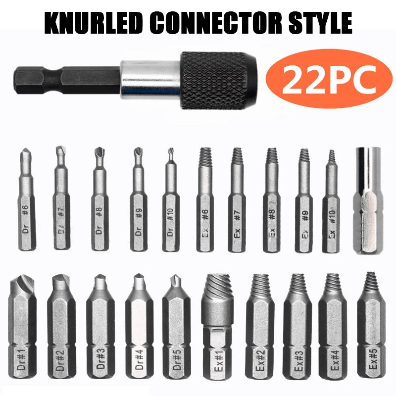 

22Pcs Damaged Screw Extractor Kit with Magnetic Extension Bit Holder and Socket Adapter for Broken Bolt Extractor All-Purpose