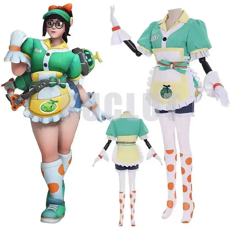 

Game Overwatch Mei Cosplay Costumes Meiling Zhou Wig Suit Fullset Green Clothes Halloween Carnival Outfit for Women Girls