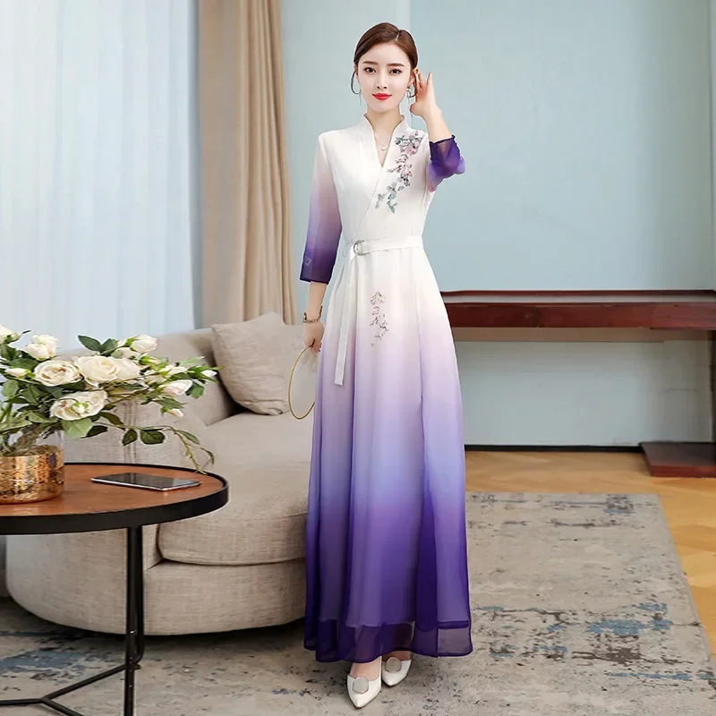 

Vietnam Traditional Dress Chinese Style Aodai Cheongsam Qipao China Oriental Dress Vietnam Clothing Long Ao Dai Dress 10049