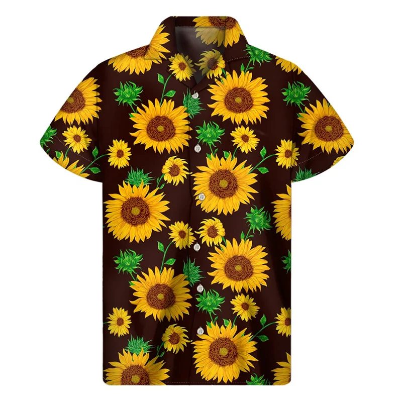 

Fashion Sunflower 3D Print Shirt For Men Floral Pattern Hawaiian Shirts Women Summer Short Sleeve Street Lapel Button Blouse