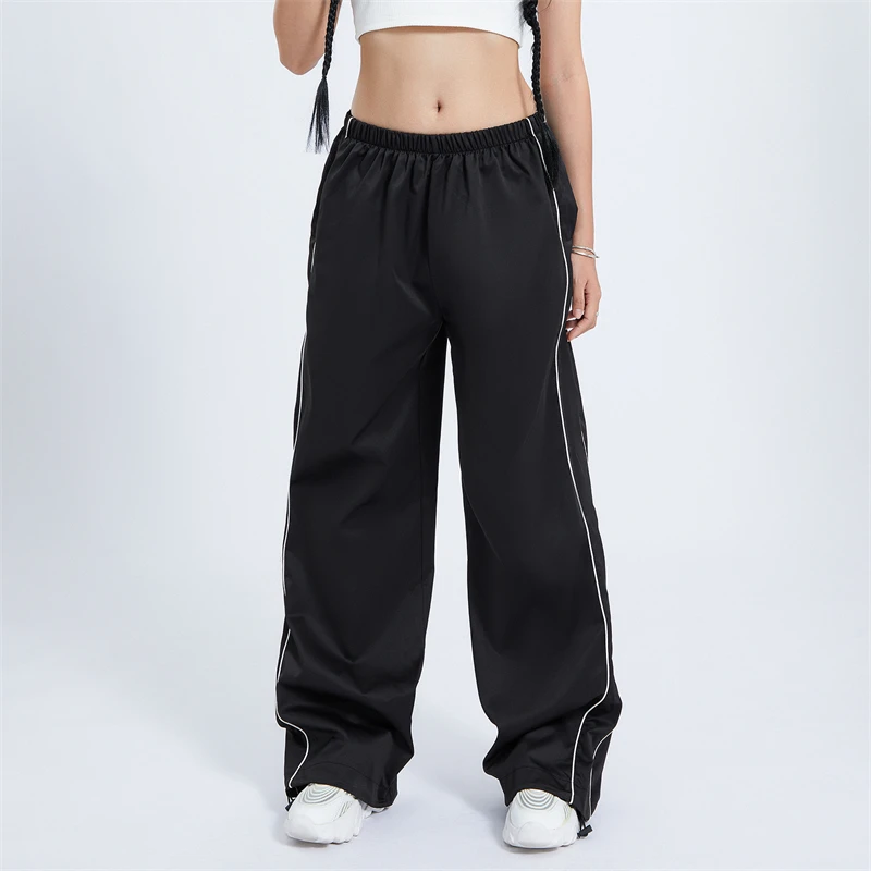 

Retro Solid Loose Elastic Low Wasit Women Trousers Casual Joggers Baggy Wide Leg Sweatpants Streetwear Sporty Y2k Female Clothes