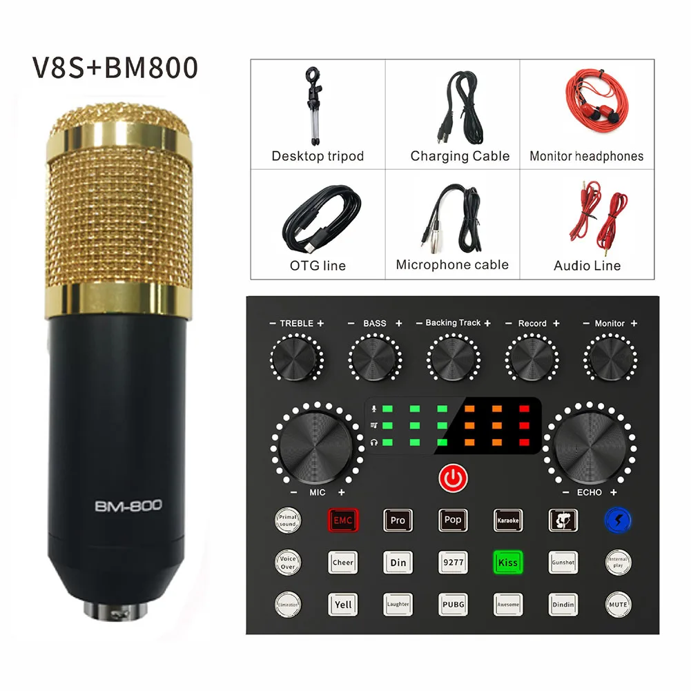 Live Streaming Sound Card V8S Sound Card With Mic Tripod Cable Set Adjustable For Vlog Recording Audio Live Streaming Equipment
Live Streaming Sound Card V8S Sound Card With Mic Tripod Cable Set Adjustable For Vlog Recording Audio Live Streaming Equipment