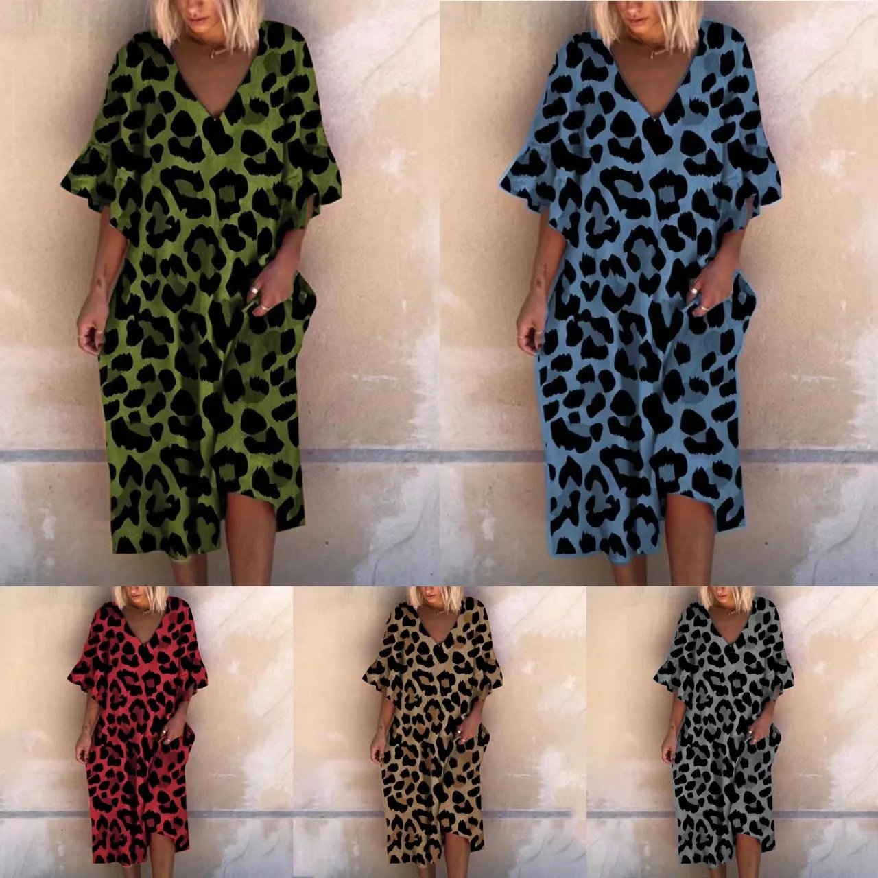 Summer Women's Printed V-Neck Ruffle Sleeve Middle Sleeve Swing Dress Female & Lady Casual Loose Dresses
Summer Women's Printed V-Neck Ruffle Sleeve Middle Sleeve Swing Dress Female & Lady Casual Loose Dresses