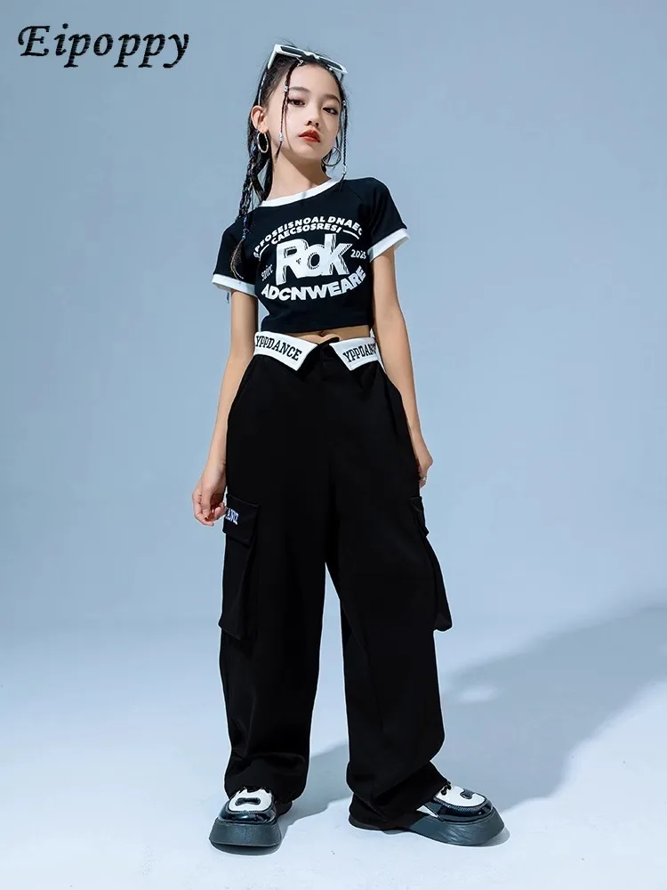 

Children's Clothing Girls' Jazz Dance Performance Wear Summer Children's Short-Sleeved T-shirt Overalls Suit Hip Hop