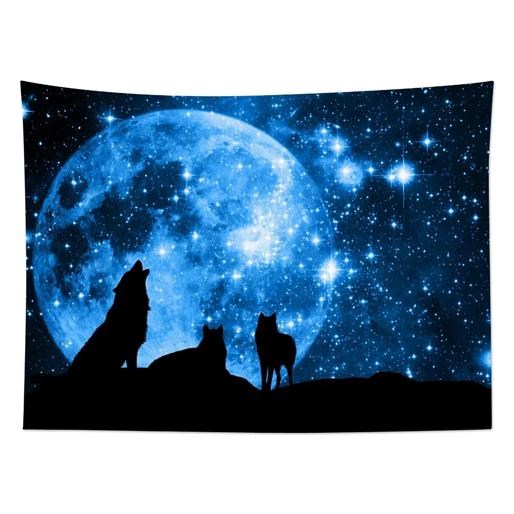 

*Wolf Tapestry Blue Starry Sky Full Moon Wall Hanging Wild Animal Wolves Tapestries for Bedroom Living Room Dorm Party Wall Deco