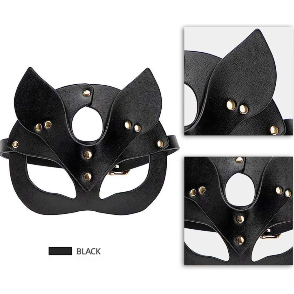 

Fox Ear Mask Cosplay Punk Spiked Leather Sexy Animal Headgear Masquerade Dance Party Half Face Helmet Halloween Accessory Prop