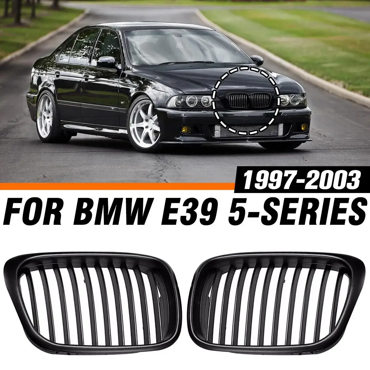 

Pair for BMW Front Bumper Kidney Grille Racing Grills E39 5 Series 525 528 530 535 540 M5 1997 1998 1999 2000 2001 2002 2003