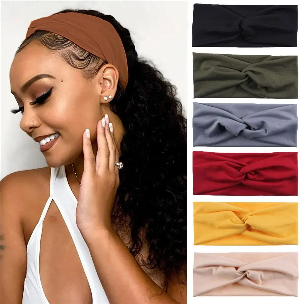 

Absorbed Sweat Stretchy Headbands Soft Non-Slip Sport Headbands Solid Color Twist Knotted Headbands