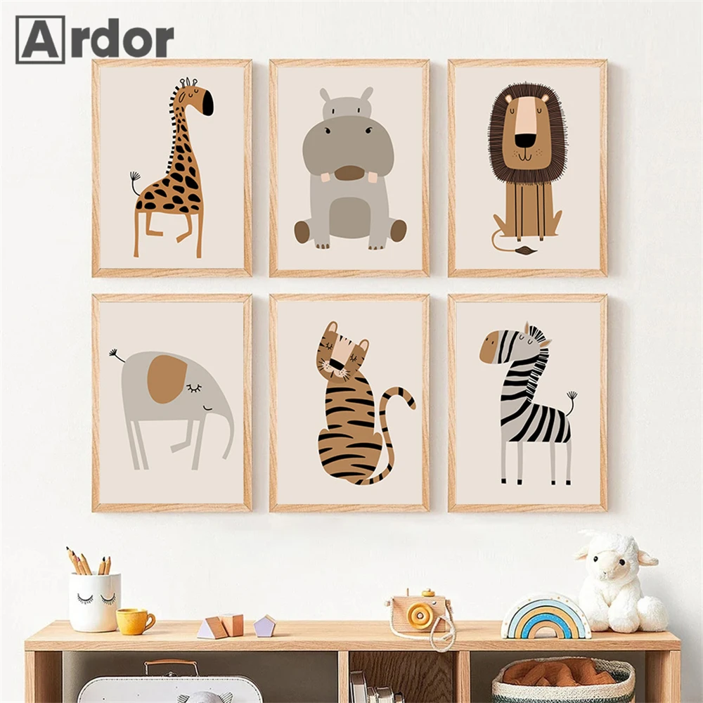

Lion Giraffe Elephant Tiger Zebra Hippo Wall Art Canvas Painting Nursery Posters And Prints Nordic Wall Pictures Kids Room Decor