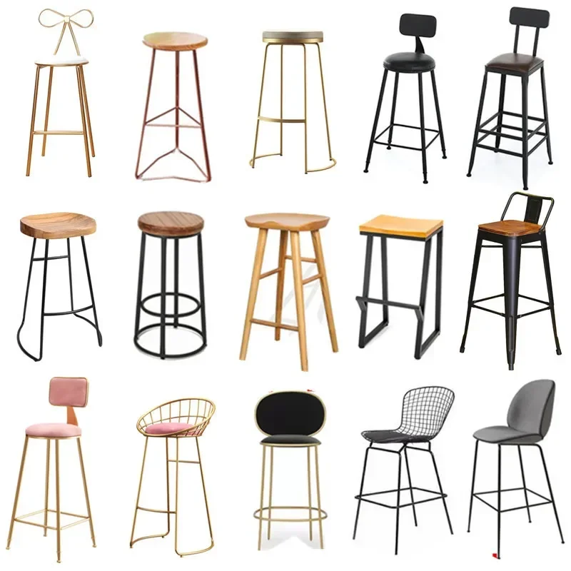 

EE1006 Custom Light Luxury Wrought Iron Bar Chair Milk Tea Shop Cafe Casual High Stool Bar Bench Back Bar Chair